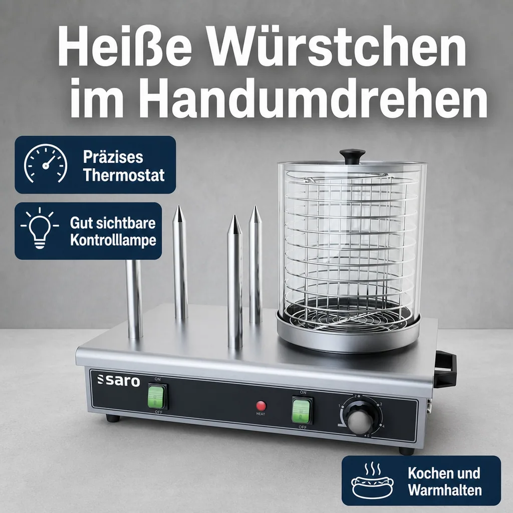 Hot Dog Maker, Bockwurstwärmer, Würstchenwärmer, Hot Dog Steamer - Modell HW 2, Edelstahl