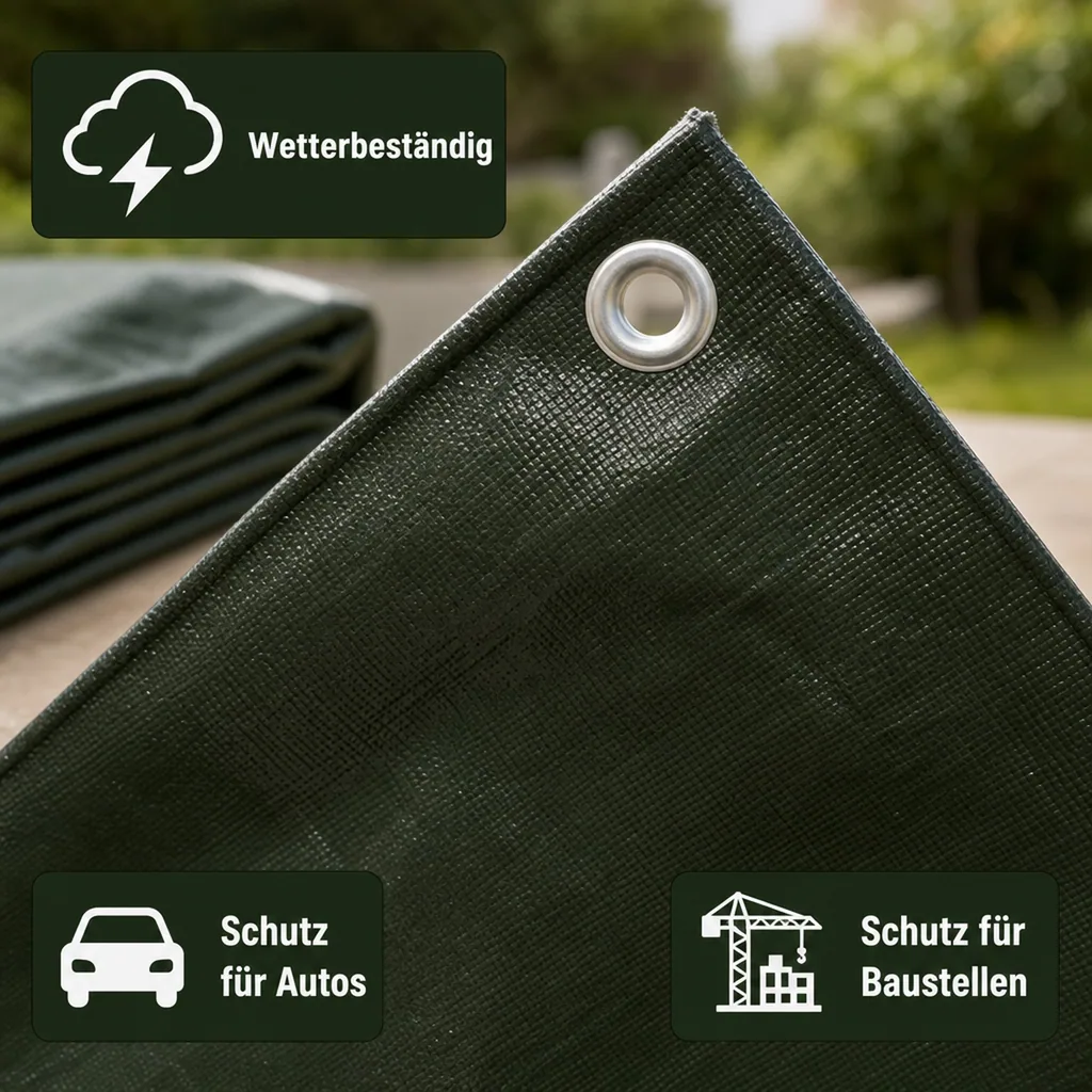Abdeckplane, 210g/m², 8x10m, grün (80m²), wasserdicht, reissfest, UV-stabil