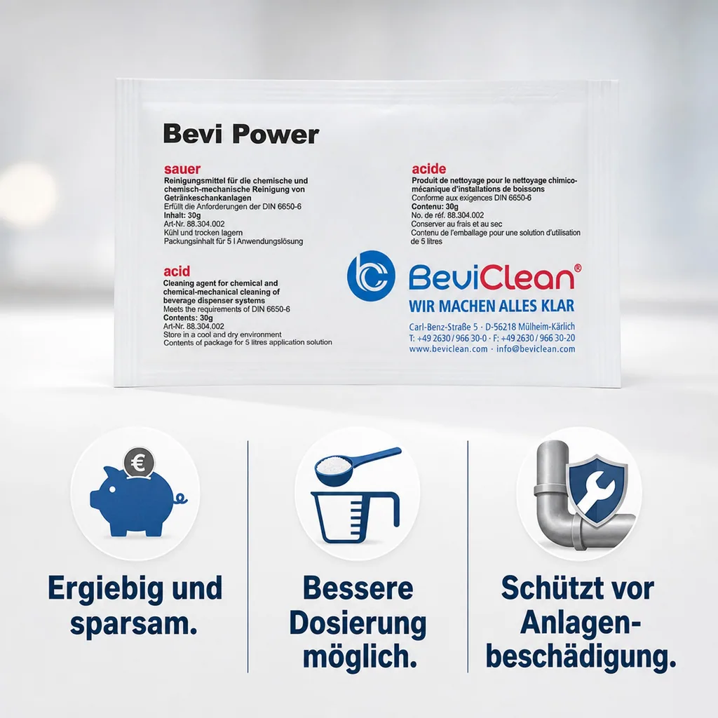 Reinigungspulver für Schankanlagen, Chemischen Leitungsreinigung - BEVI POWER SAUER, 30g