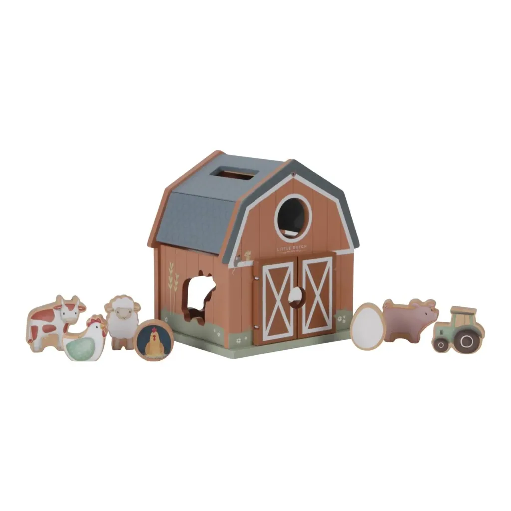 Little Dutch Formensortierspiel, Formen Steckspiel Little Farm - Lernspielzeug aus Holz für Kinder ab 18 Monaten