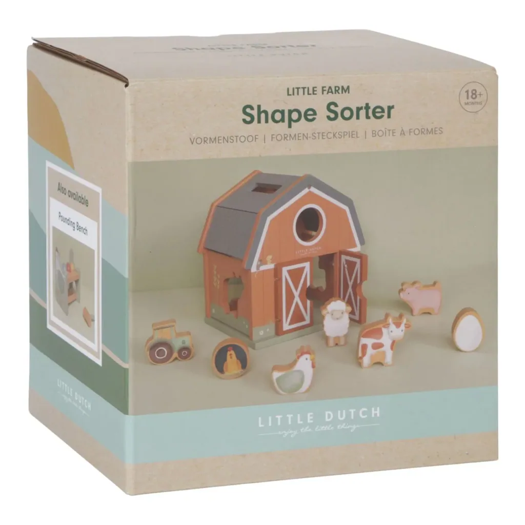 Little Dutch Formensortierspiel, Formen Steckspiel Little Farm - Lernspielzeug aus Holz für Kinder ab 18 Monaten