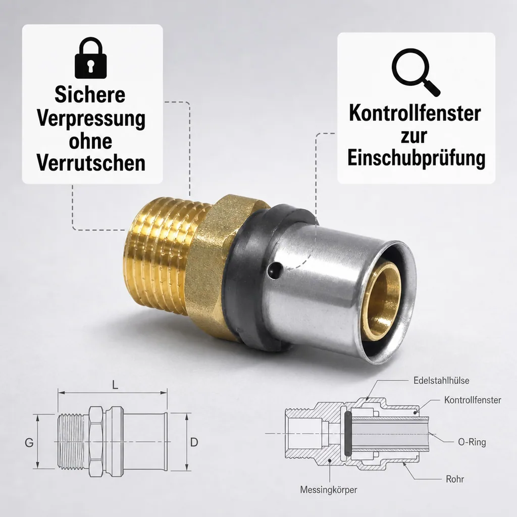 Pressfitting Kupplung, 20mm, Trinkwasser, 1 Zoll