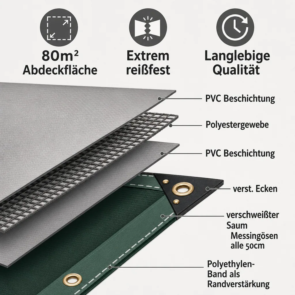 PVC Plane grau 650 g/m², 8 x 10 (80m²), Abdeckplane, Gewebeplane