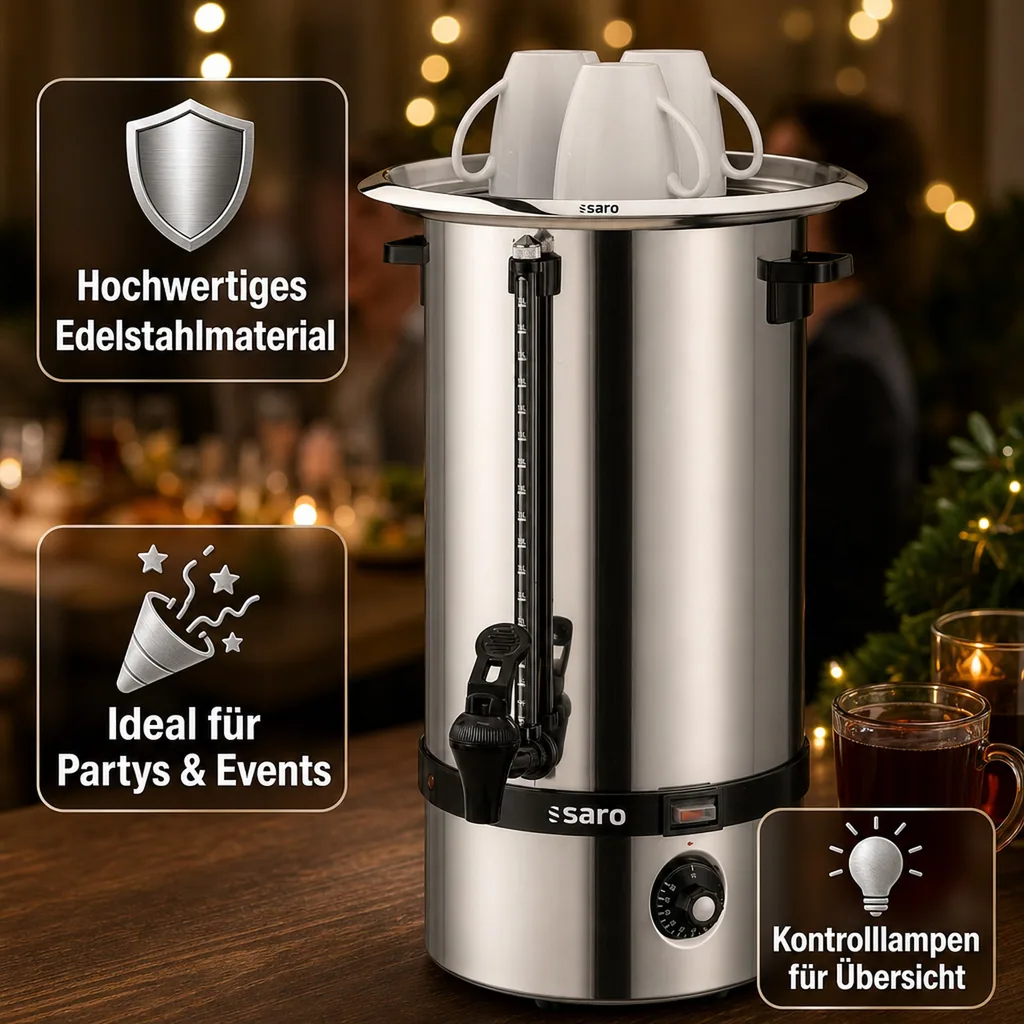 Glühweinkocher, Heißwasserspender, Glühweinwärmer, Glühweinautomat - HOT DRINK, 19 Liter für perfekten Genuss heißer Getränke