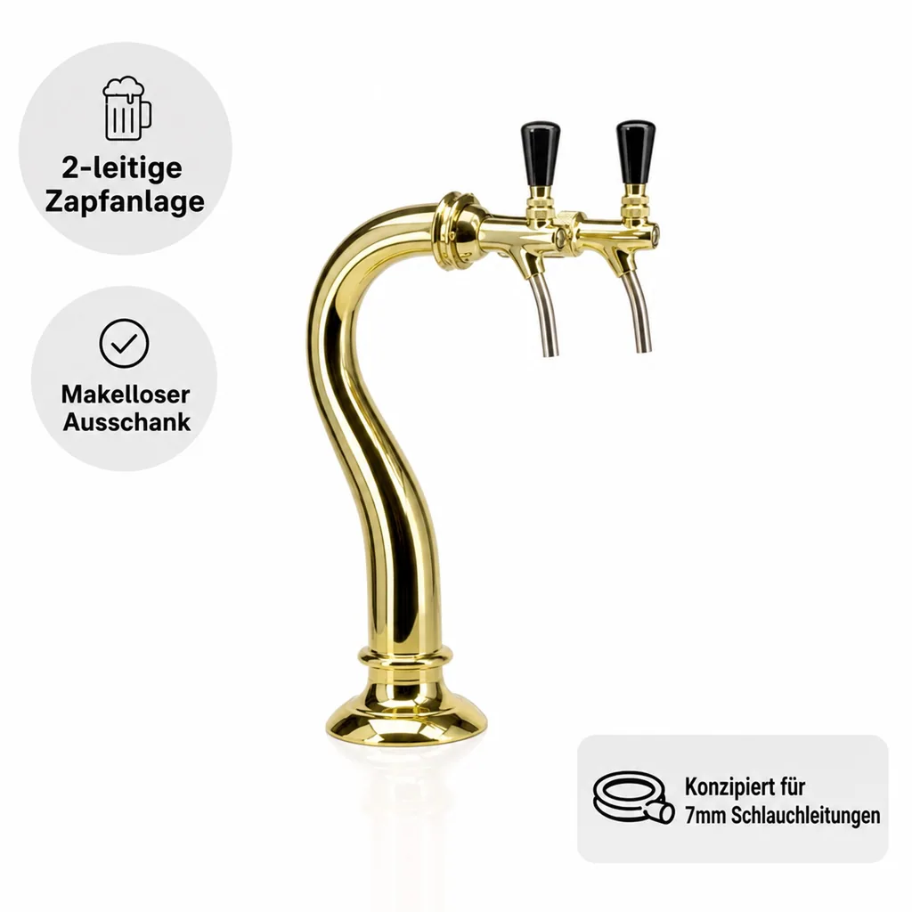 Schanksäule, Bierzapfsäule - Modell Schwanenhals, 2-leitig, Messing