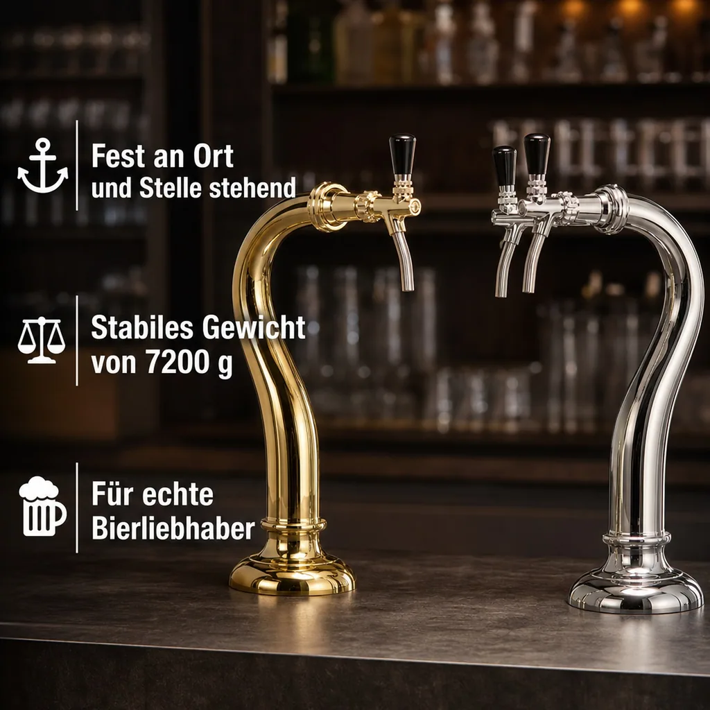 Schanksäule, Bierzapfsäule - Modell Schwanenhals, 2-leitig, Messing