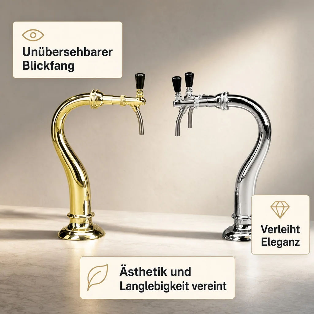 Schanksäule, Bierzapfsäule - Modell Schwanenhals, 2-leitig, Messing