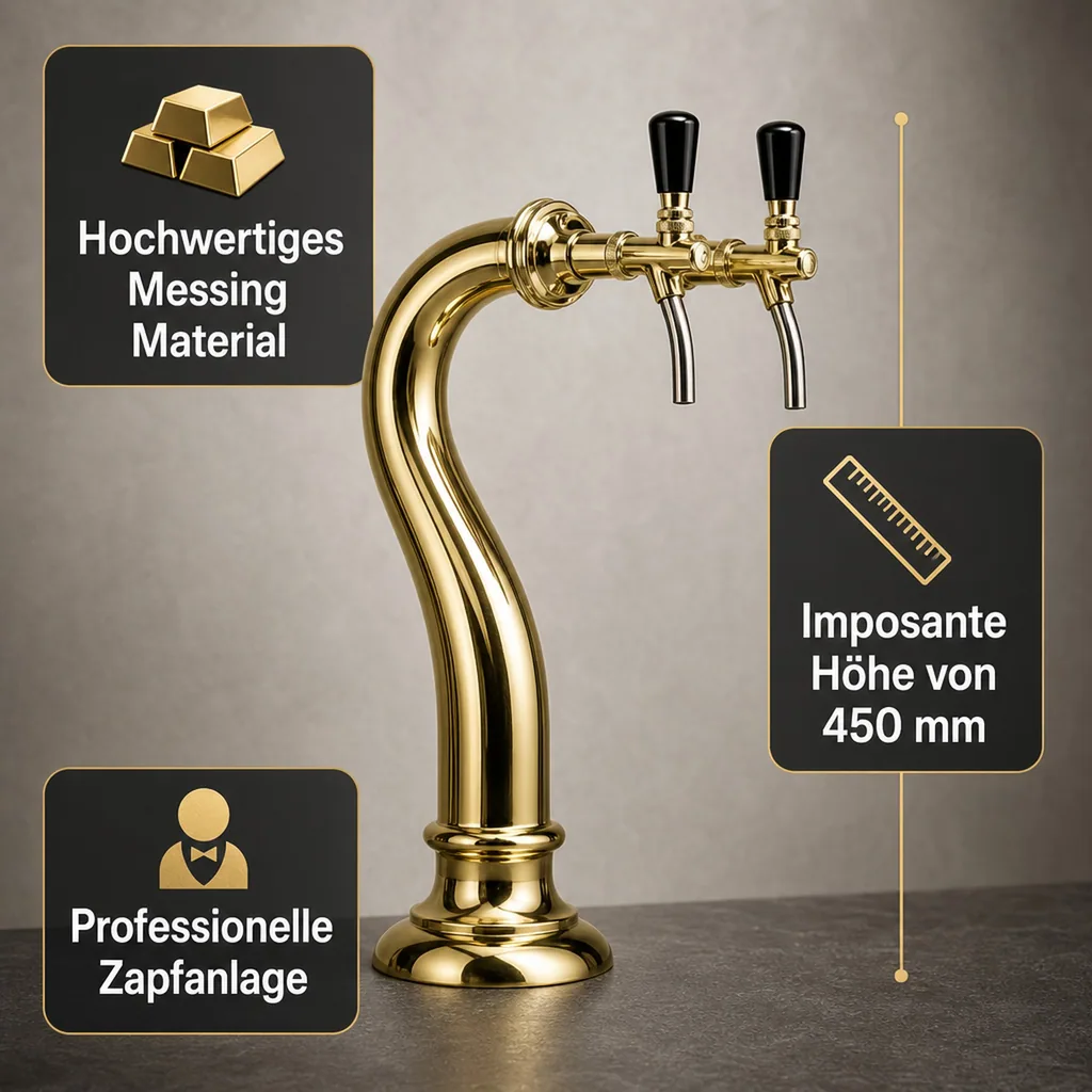 Schanksäule, Bierzapfsäule - Modell Schwanenhals, 2-leitig, Messing