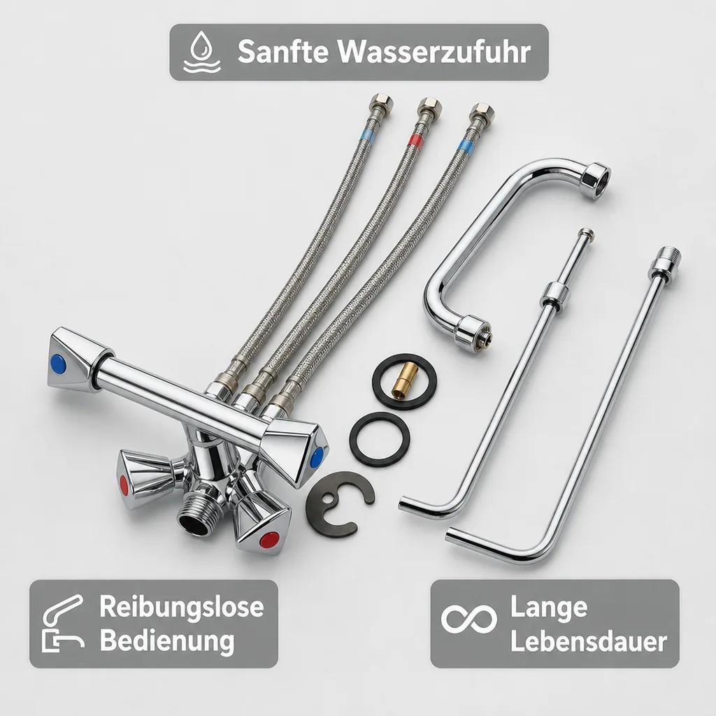 Wasserhahn, Küchenarmatur, Wasserarmatur - Mischbatterie Model „BRUSE“, für 2 Becken Niederdruck