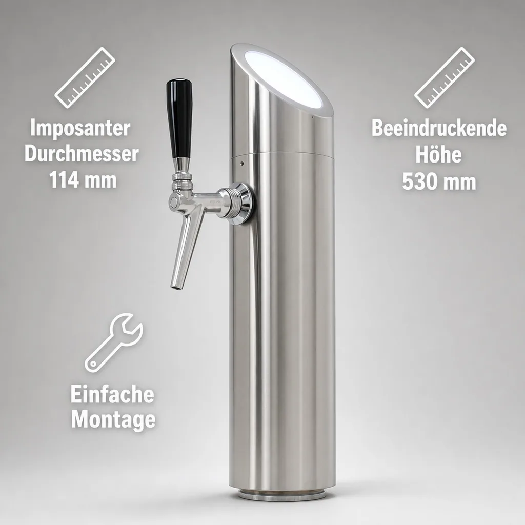 Schanksäule, Bierzapfsäule - Modell „Tower“, mit Beleuchtung, poliert 1-leitig