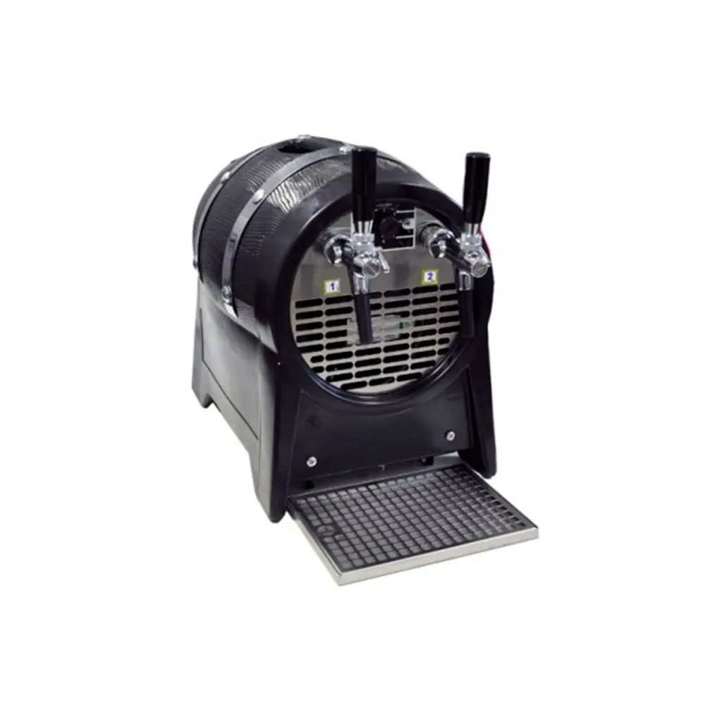 Durchlaufkühler Bier, Durchlaufkühler, Bierzapfanlage, Bierkühler, Trockenkühlgerät, Partyfass - mit Zierringen, 2 Hähne, 60 l/Std