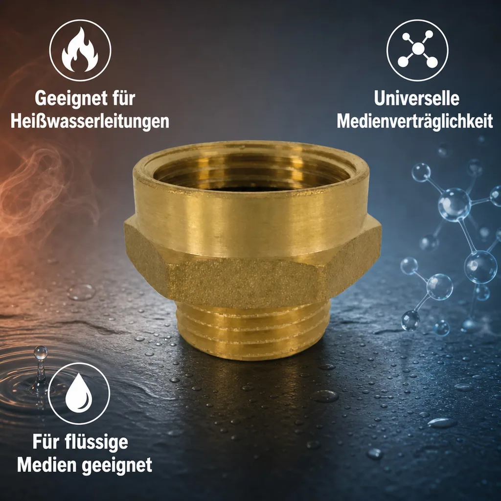 Messing Fitting, Gewindefitting Messing, Doppelnippel 1 1/2" AG x 2" IG