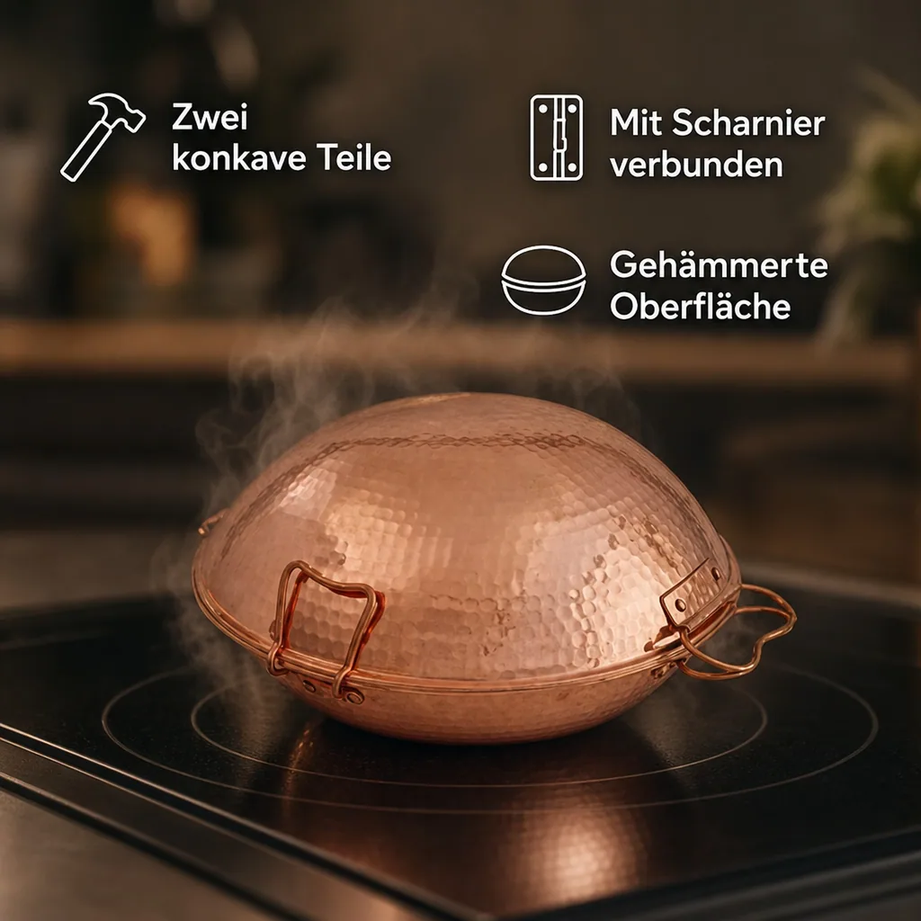 Cataplana - Kupfer, für die Zubereitung von Fisch, Fleisch und Meeresfrüchten, 21cm
