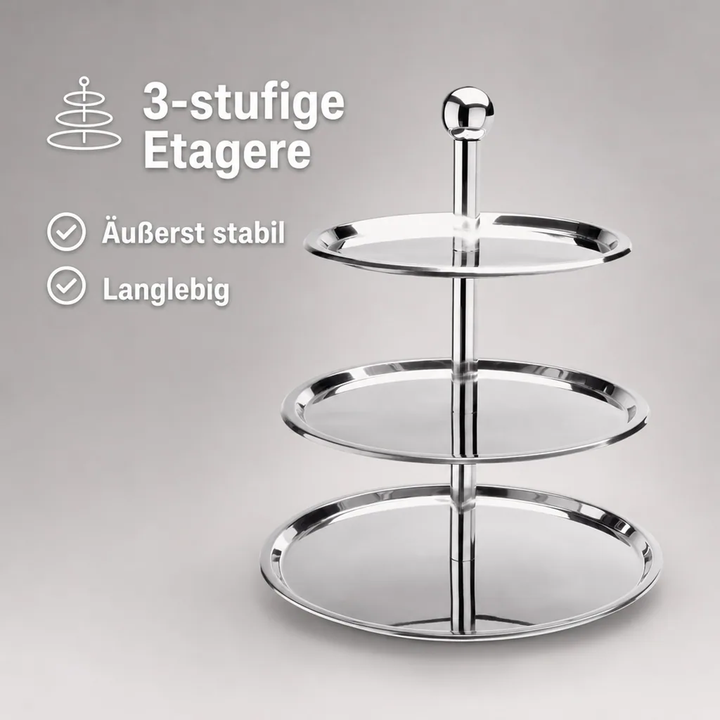 Etagere 3 stufig, Chromnickelstahl