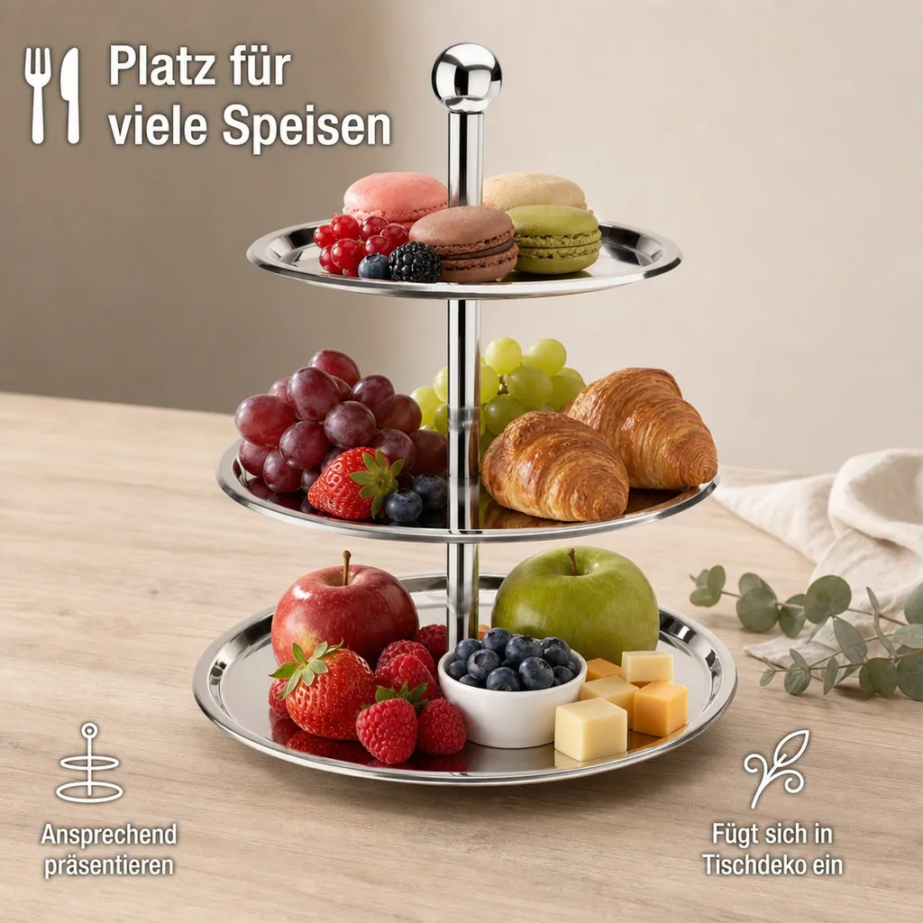 Etagere 3 stufig, Chromnickelstahl