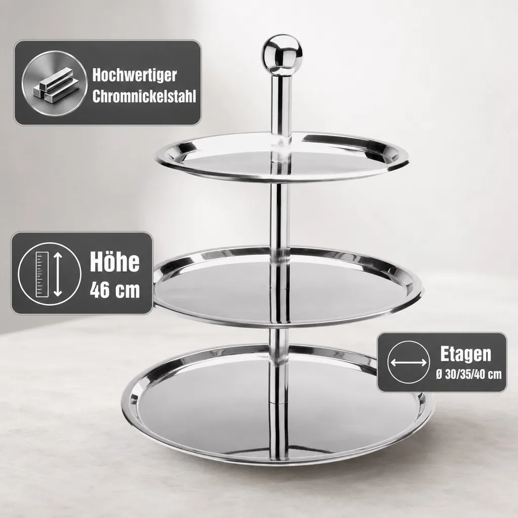 Etagere 3 stufig, Chromnickelstahl