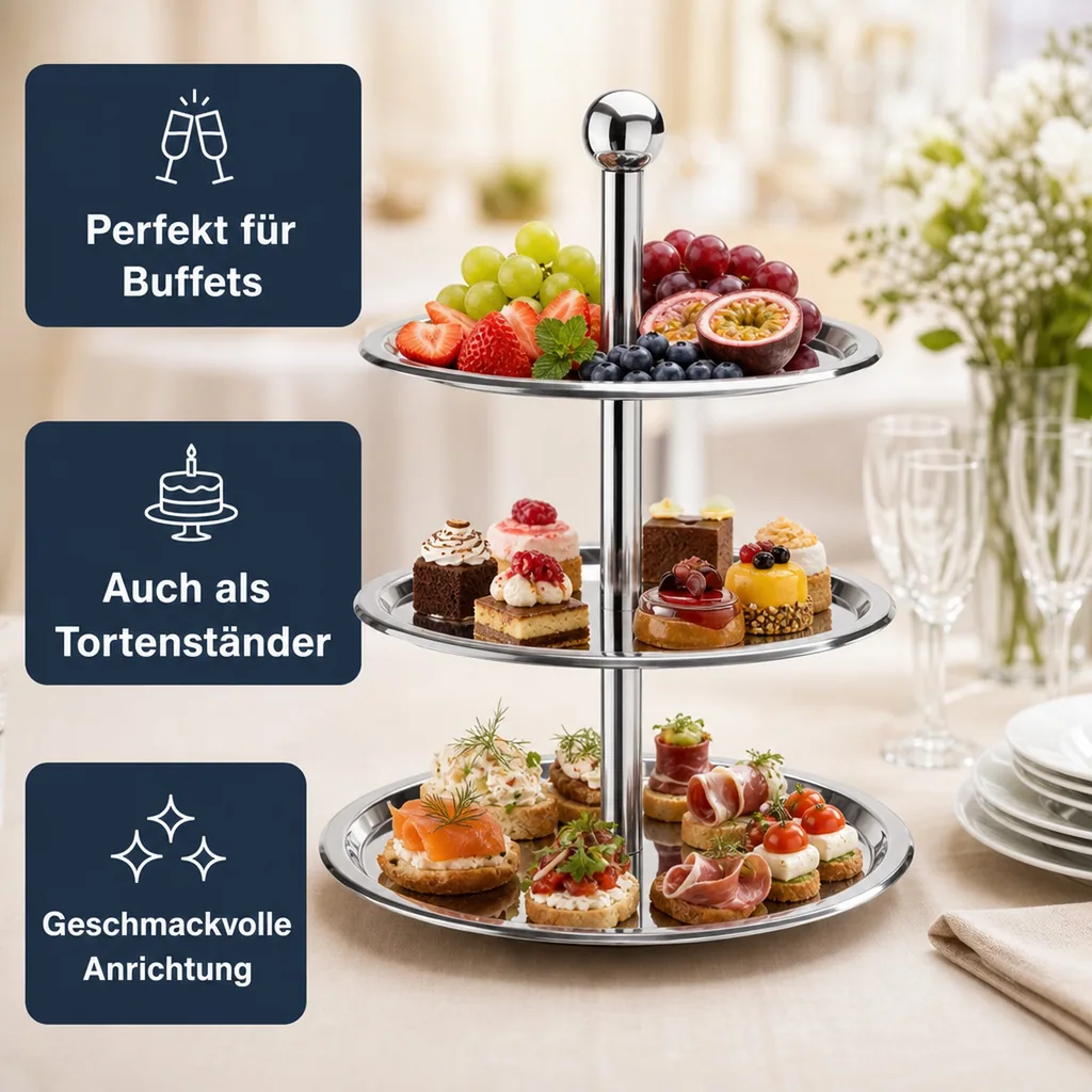 Etagere 3 stufig, Chromnickelstahl