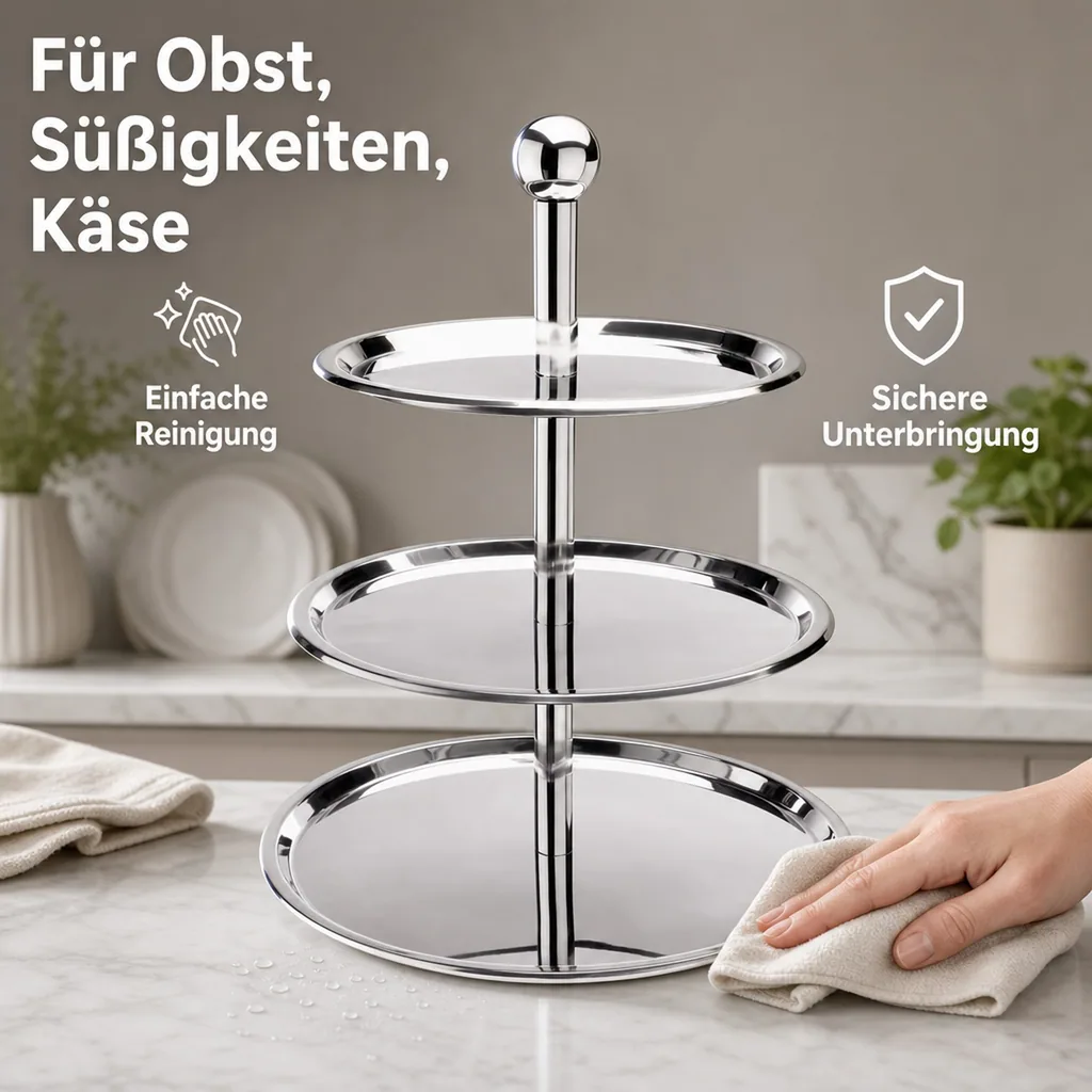 Etagere 3 stufig, Chromnickelstahl