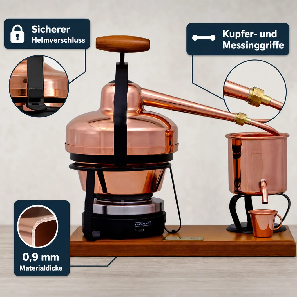 Destille, Destilliergerät, Destillationsapparatur - Premium, mit Elektrischer Kochplatte, 1,25L
