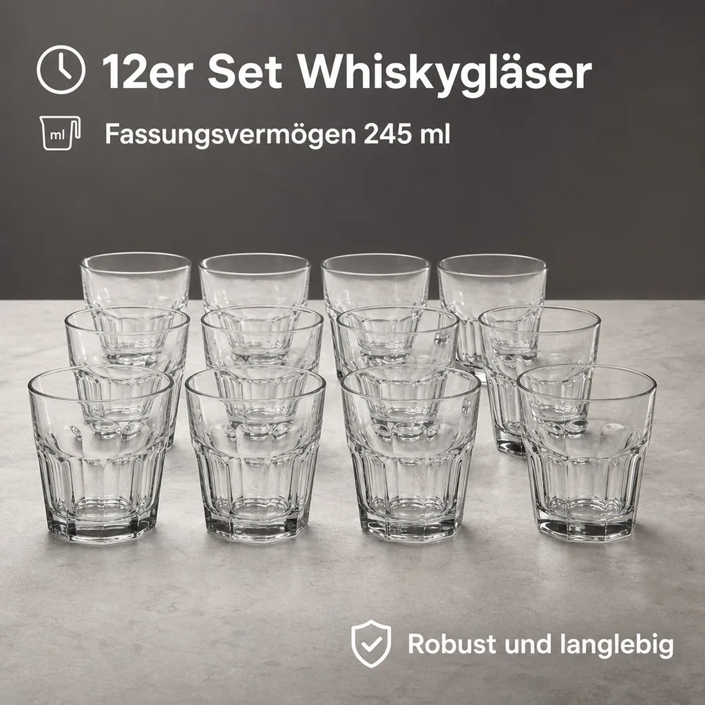 Whiskygläser, Whiskybecher - 12er-Set - Casablanca, 245 ml