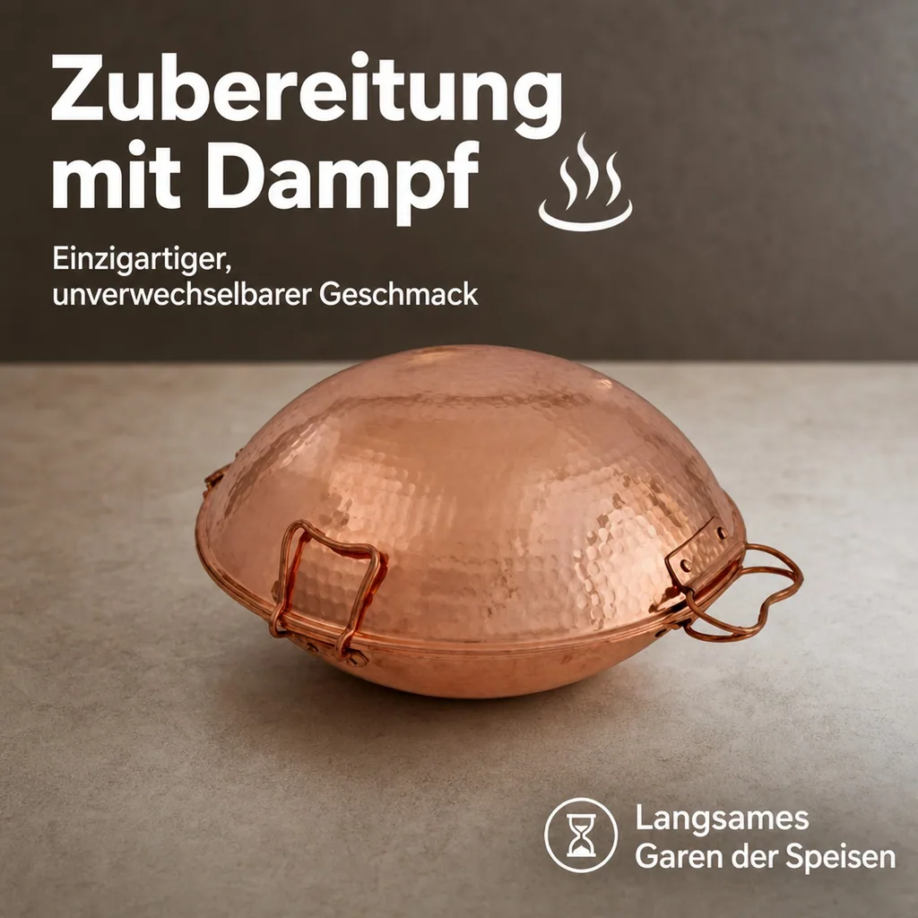 Cataplana - Kupfer, für die Zubereitung von Fisch, Fleisch und Meeresfrüchten, 30cm