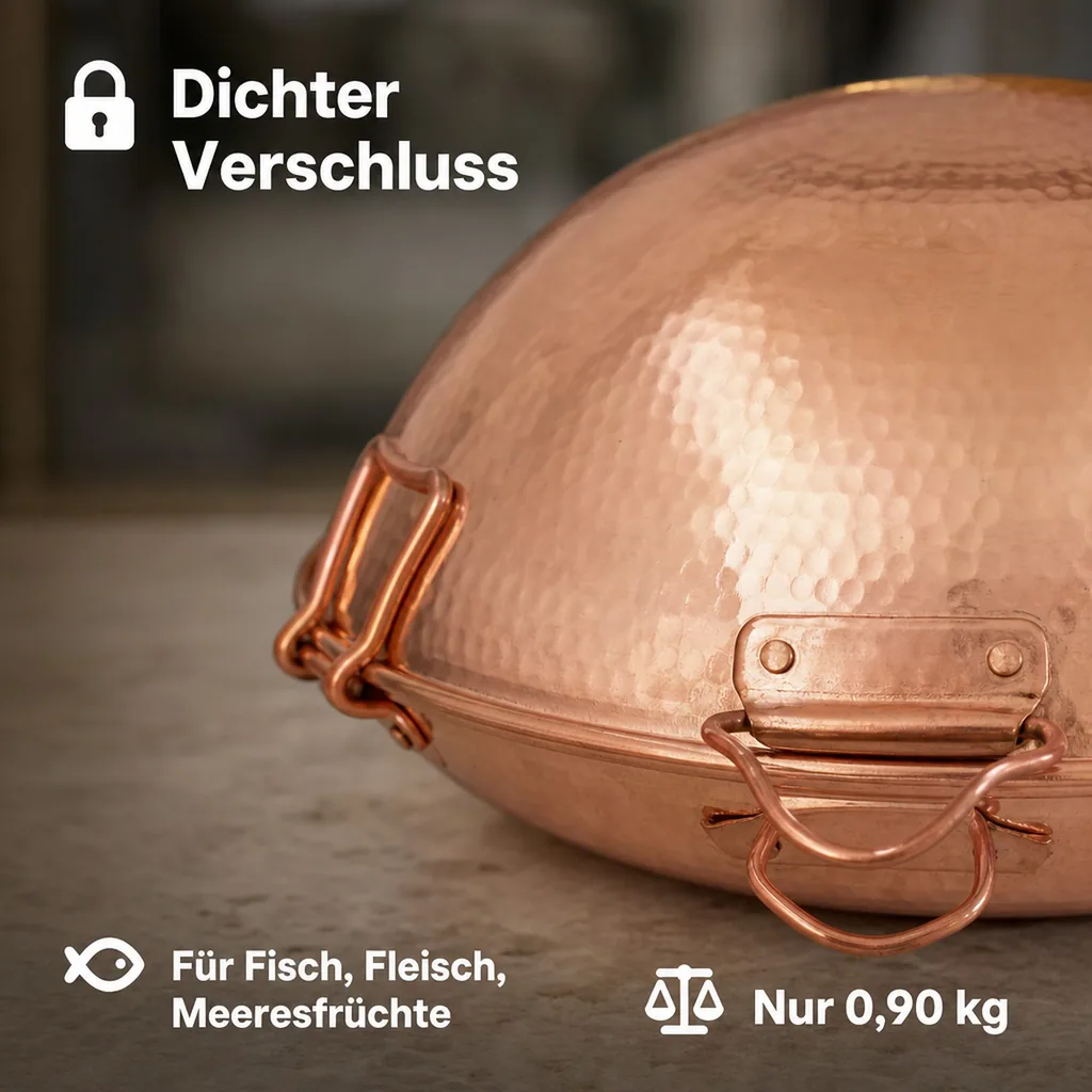 Cataplana - Kupfer, für die Zubereitung von Fisch, Fleisch und Meeresfrüchten, 30cm