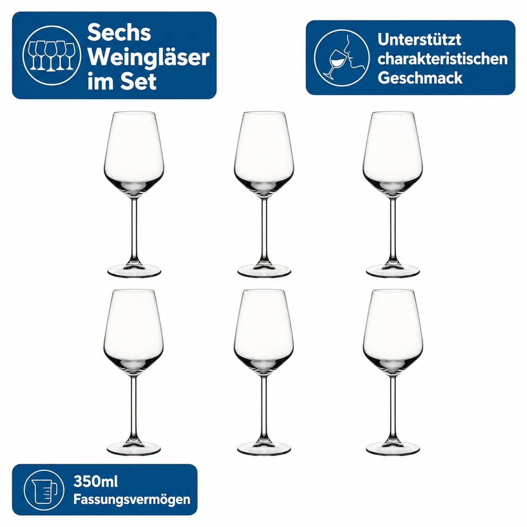 Weingläser Set (6 Stück, 350ml) - Serie Allegra - Klassisch & Elegant