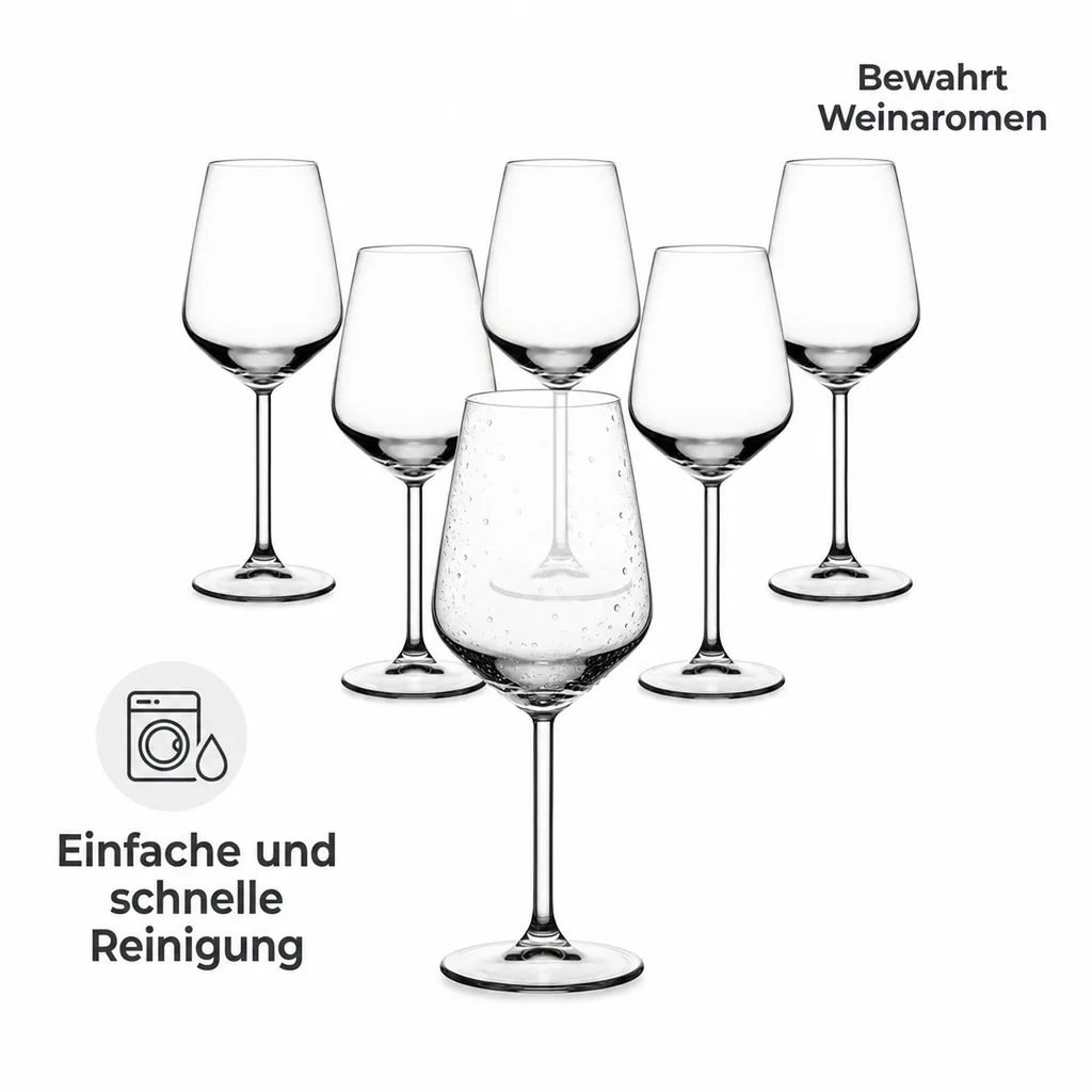 Weingläser Set (6 Stück, 350ml) - Serie Allegra - Klassisch & Elegant