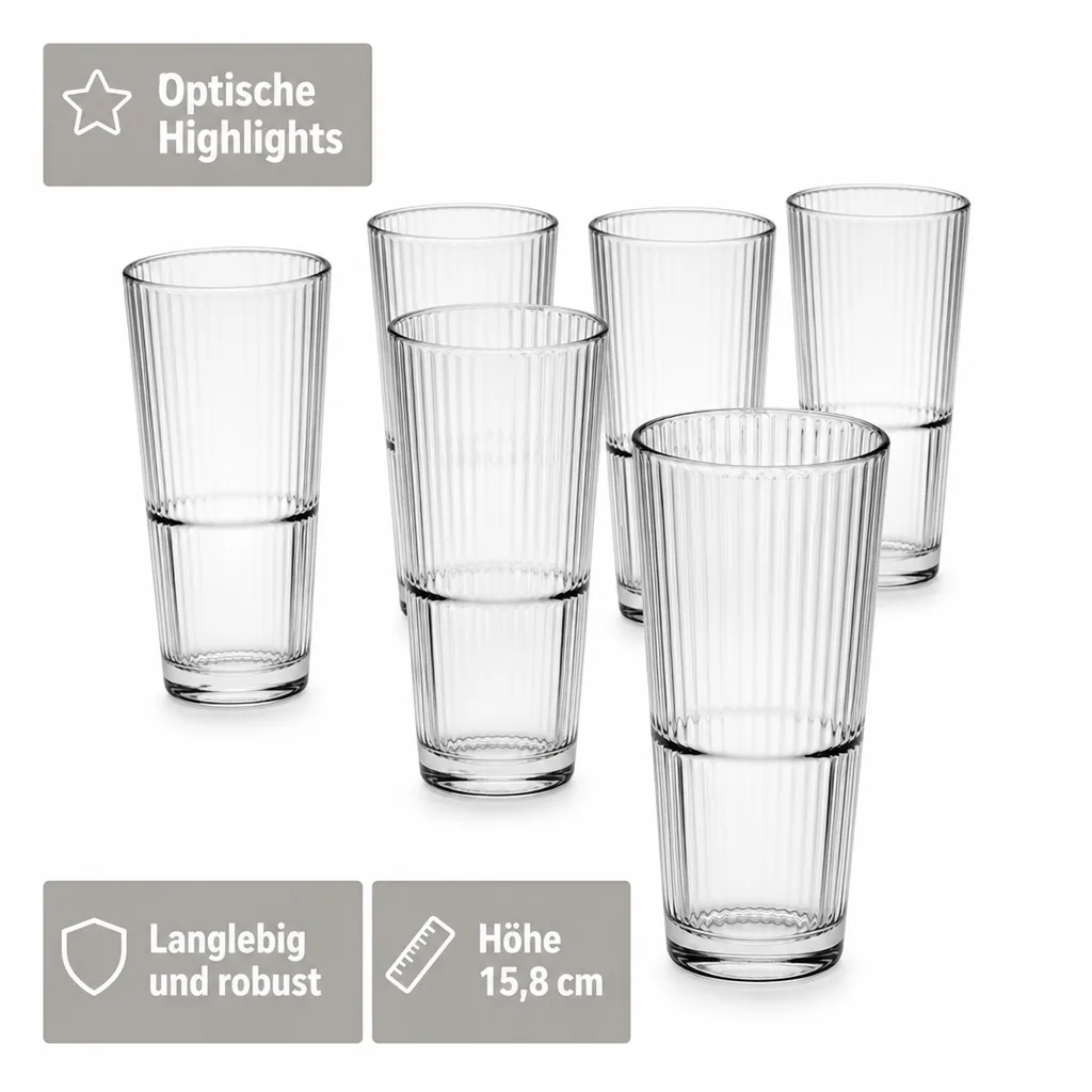 Longdrinkgläser, Trinkgläser 6er-Set - Grande Sunray, 295 ml