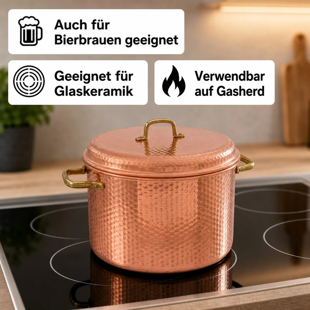 Kupfertöpfe, gehämmert, mit Deckel, 30 сm