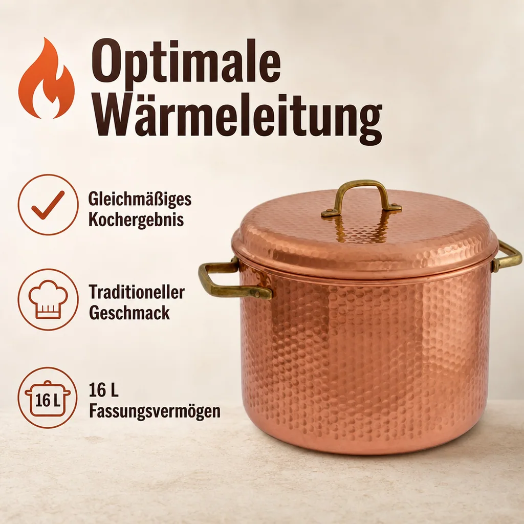Kupfertöpfe, gehämmert, mit Deckel, 30 сm