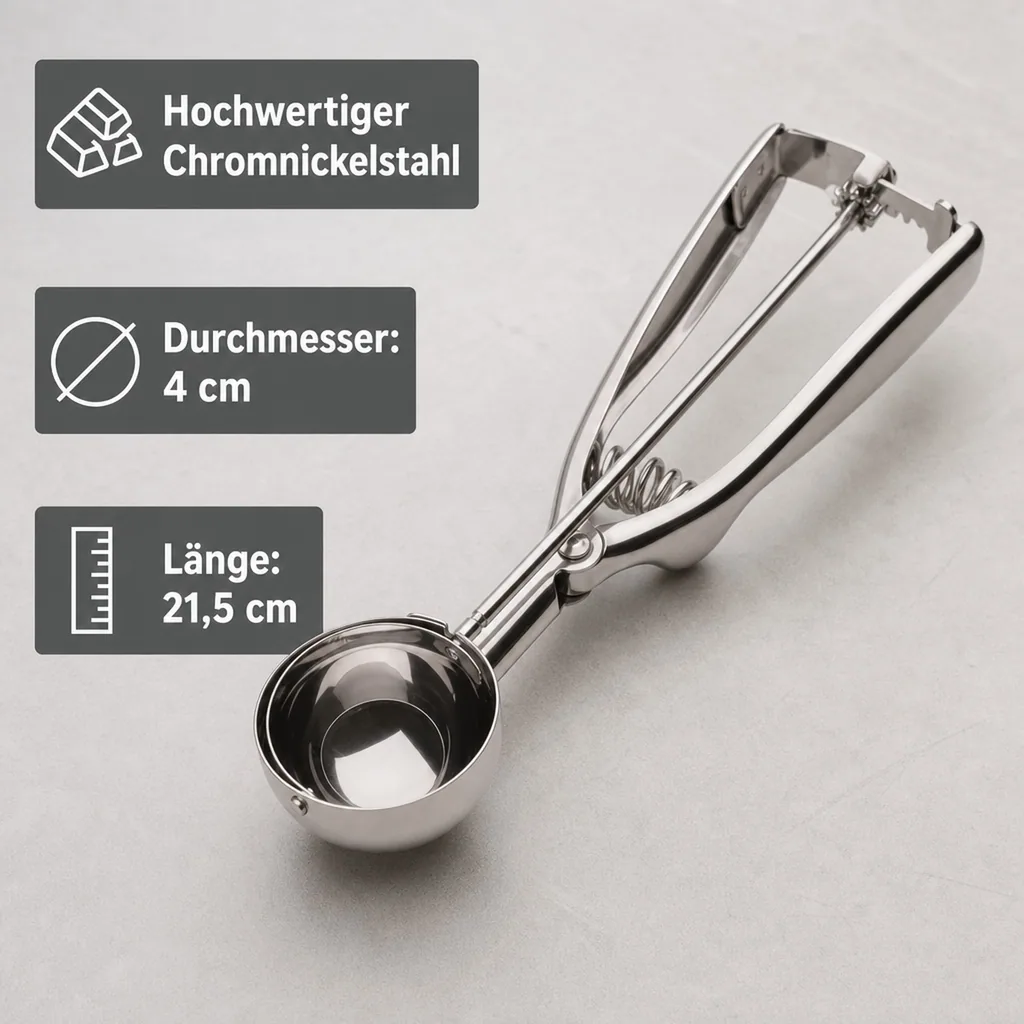 Eisportionierer, Eislöffel, Eiskugelformer - Chrom Nickel Stahl, Durchmesser 4cm