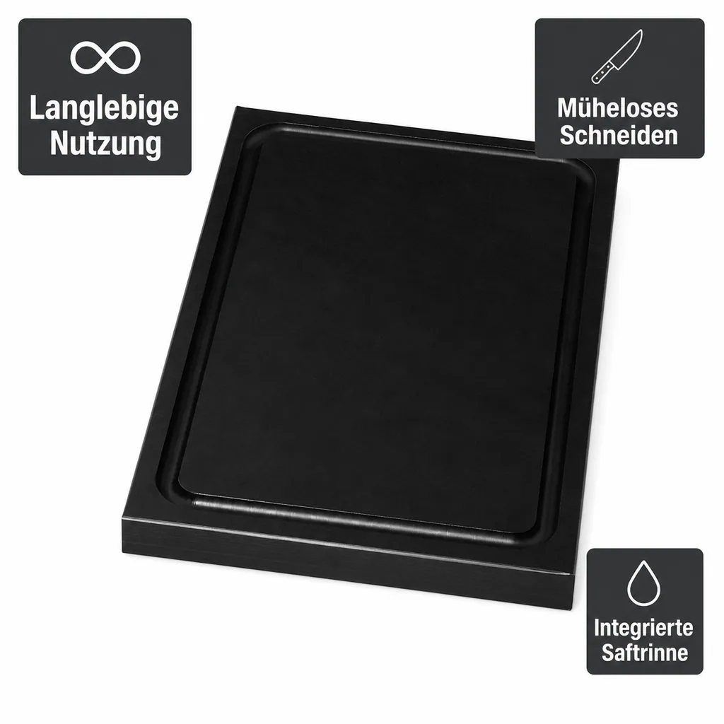 Schneidbrett 30x20x2cm - Robust, rutschfest & mit Saftrinne - Made in Germany
