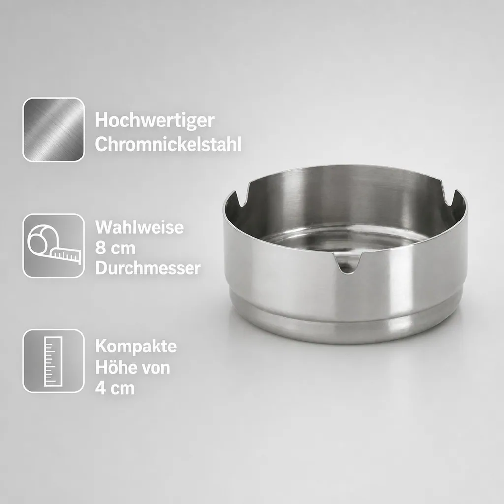 Aschenbecher, Windaschenbeche - Chromnickelstahl, Durchmesser: 8 cm