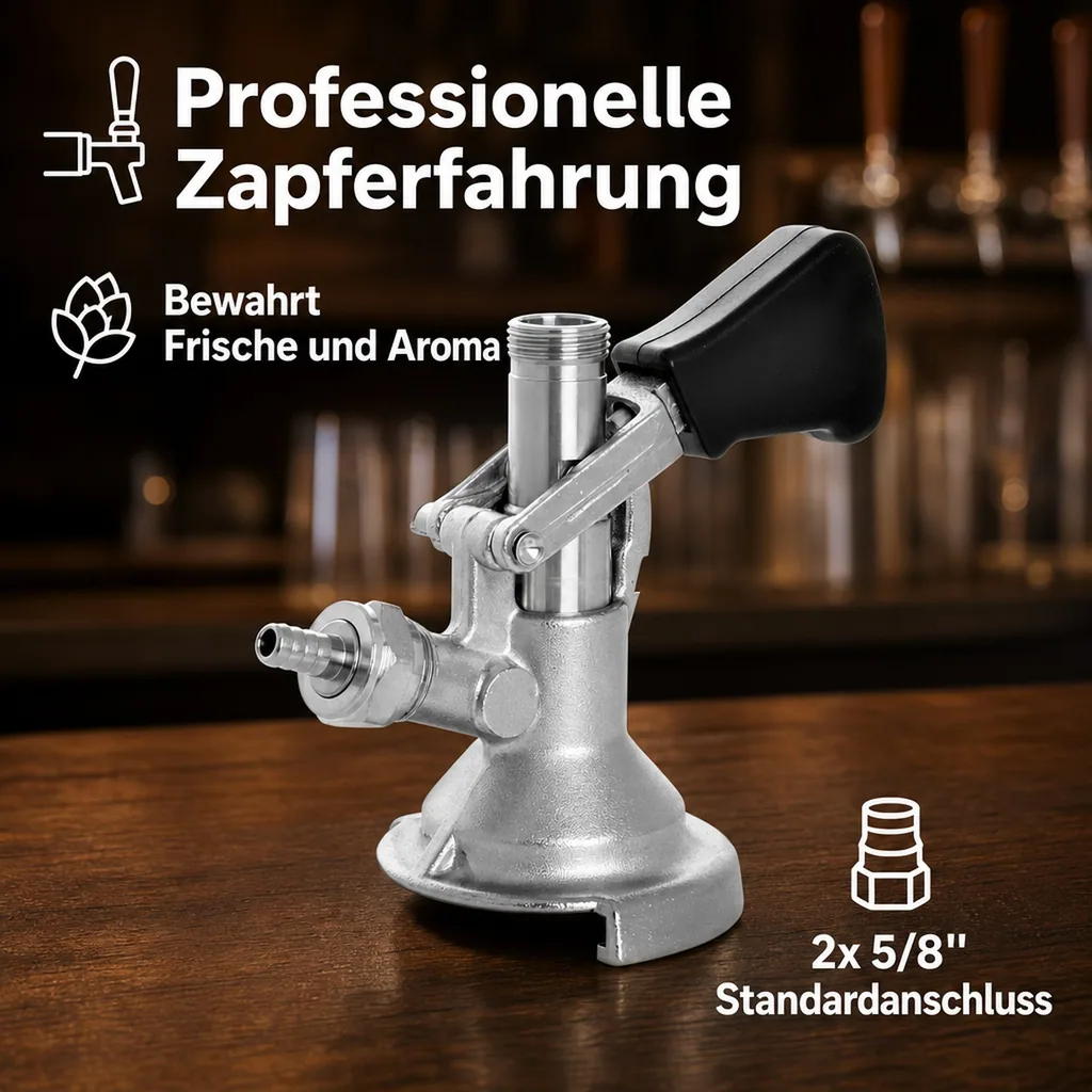 Zapfkopf, Keg Verschluss mit oberem Ausgang (Kelleranstich), Flachfitting | 2x 5/8"