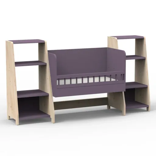 Mathy by Bols "Asymetry" Baby Beistellbett umbaubar zum Schreibtisch mit 2 Regalen