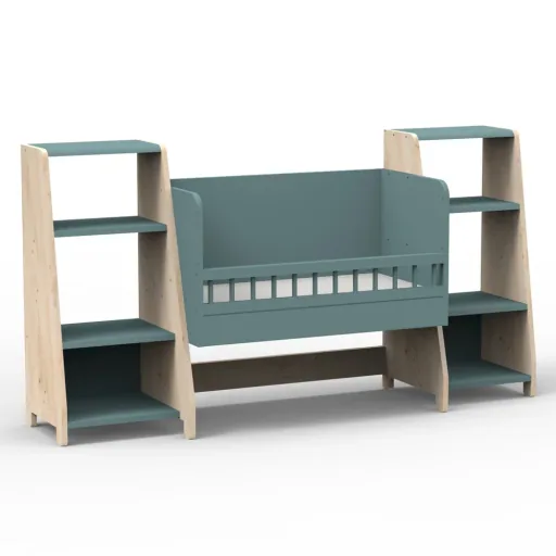 Mathy by Bols "Asymetry" Baby Beistellbett umbaubar zum Schreibtisch mit 2 Regalen