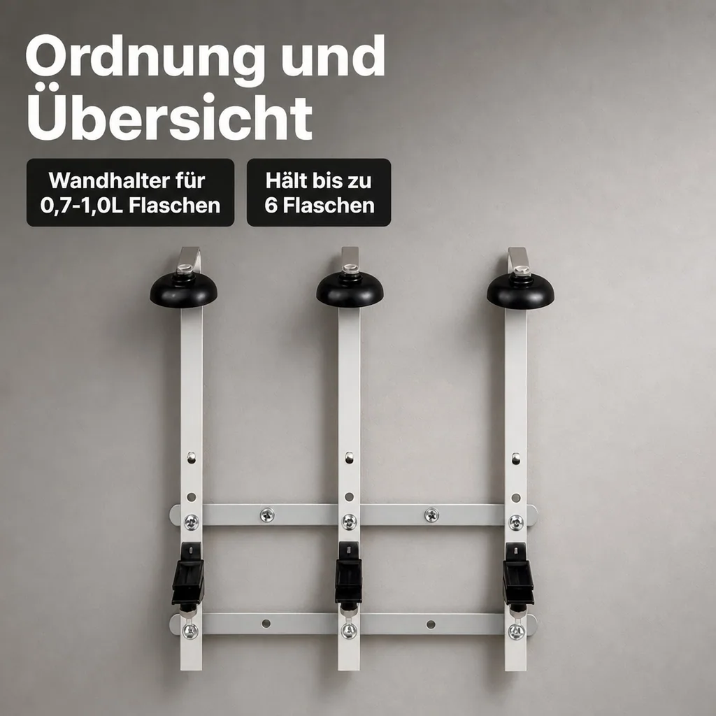 Flaschenhalter Wandmontiert - Profi für 0,7 - 1,0L Flaschen, für 6 Flaschen