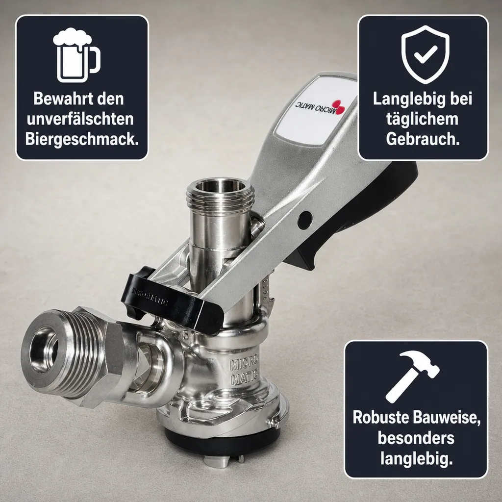 Zapfkopf, Keg Anschluss - Micro Matic Typ Korb | Kelleranstich mit Edelstahl-Stößel & Rücklaufsicherung