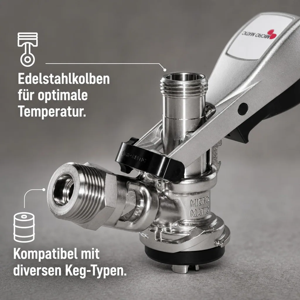 Zapfkopf, Keg Anschluss - Micro Matic Typ Korb | Kelleranstich mit Edelstahl-Stößel & Rücklaufsicherung