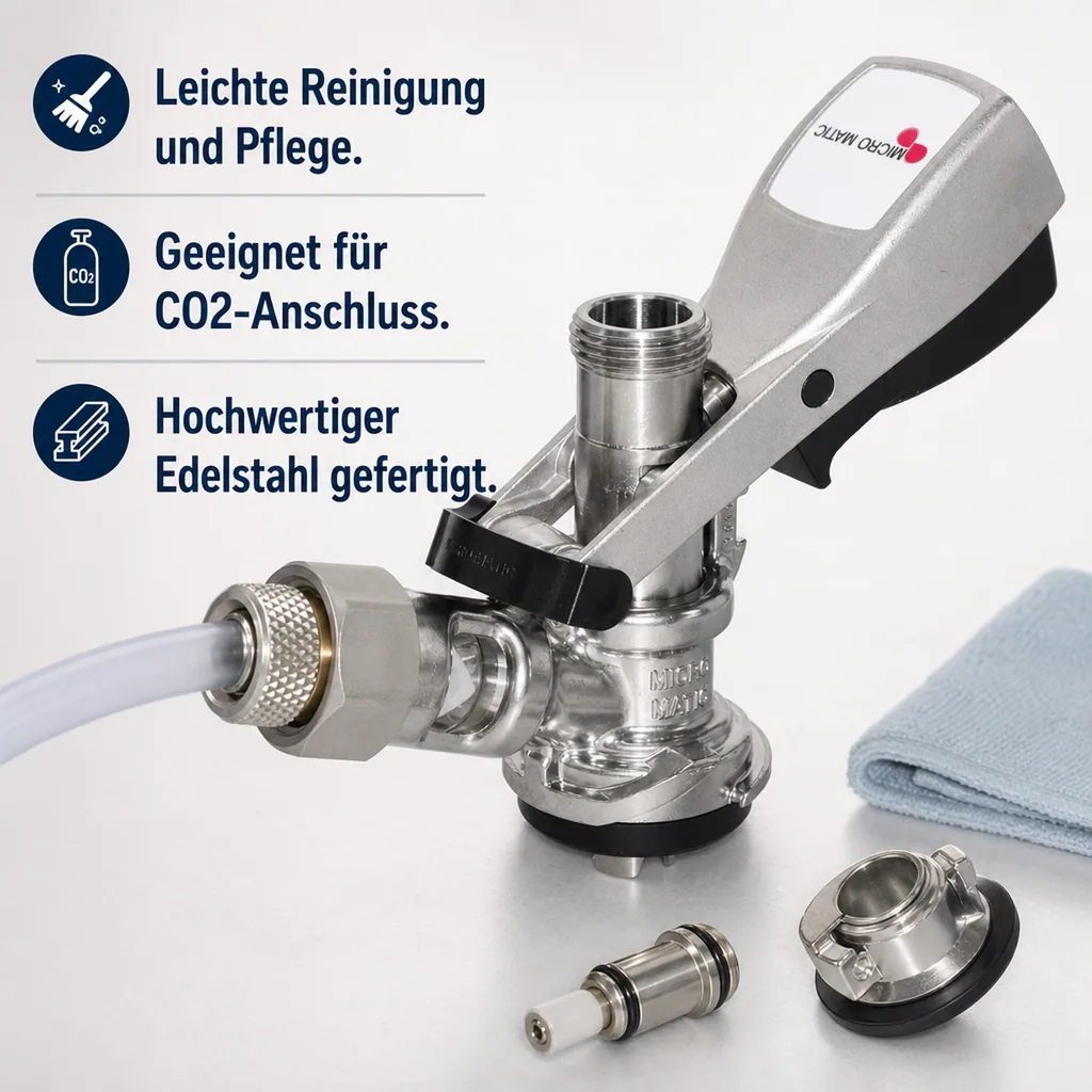 Zapfkopf, Keg Anschluss - Micro Matic Typ Korb | Kelleranstich mit Edelstahl-Stößel & Rücklaufsicherung