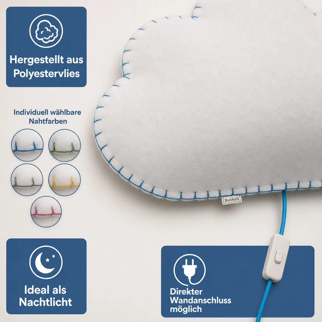 Buokids Softlampe Nachtlicht/Wandlampe Wolke, Farbe der Naht: gelb; Ausführung: Wandlampe