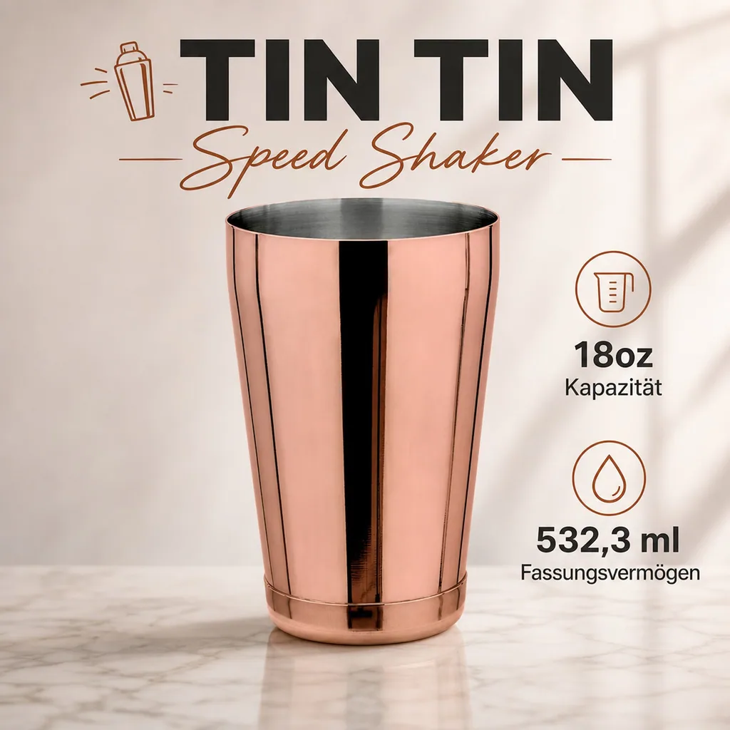 Cocktail Shaker TIN TIN Speed - (18oz): Edelstahl 304 in Kupfer-Optik - Für professionelle Cocktails & stilvolles Barkeeping