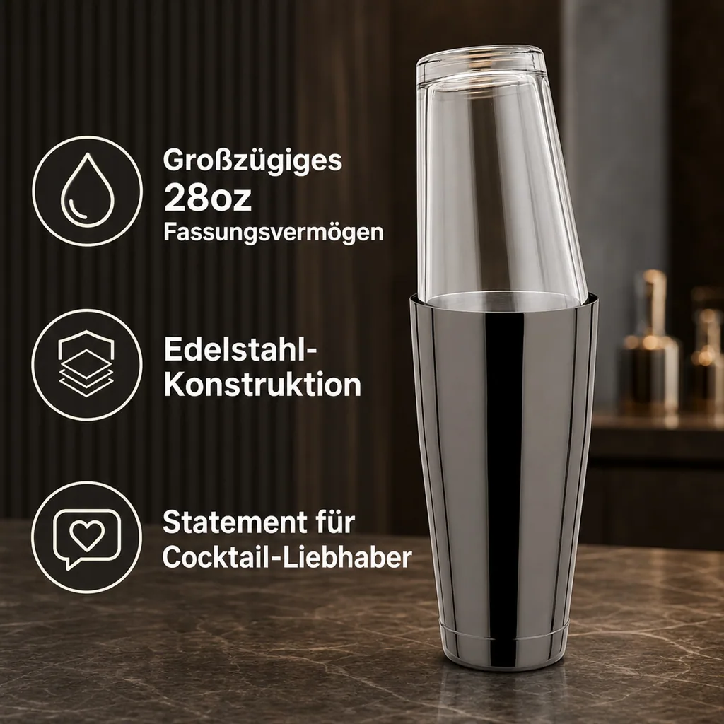 Boston Shaker, Edelstahl, GMB, Gunmetal black mit original amerikanischen Mixing Glas, 28oz