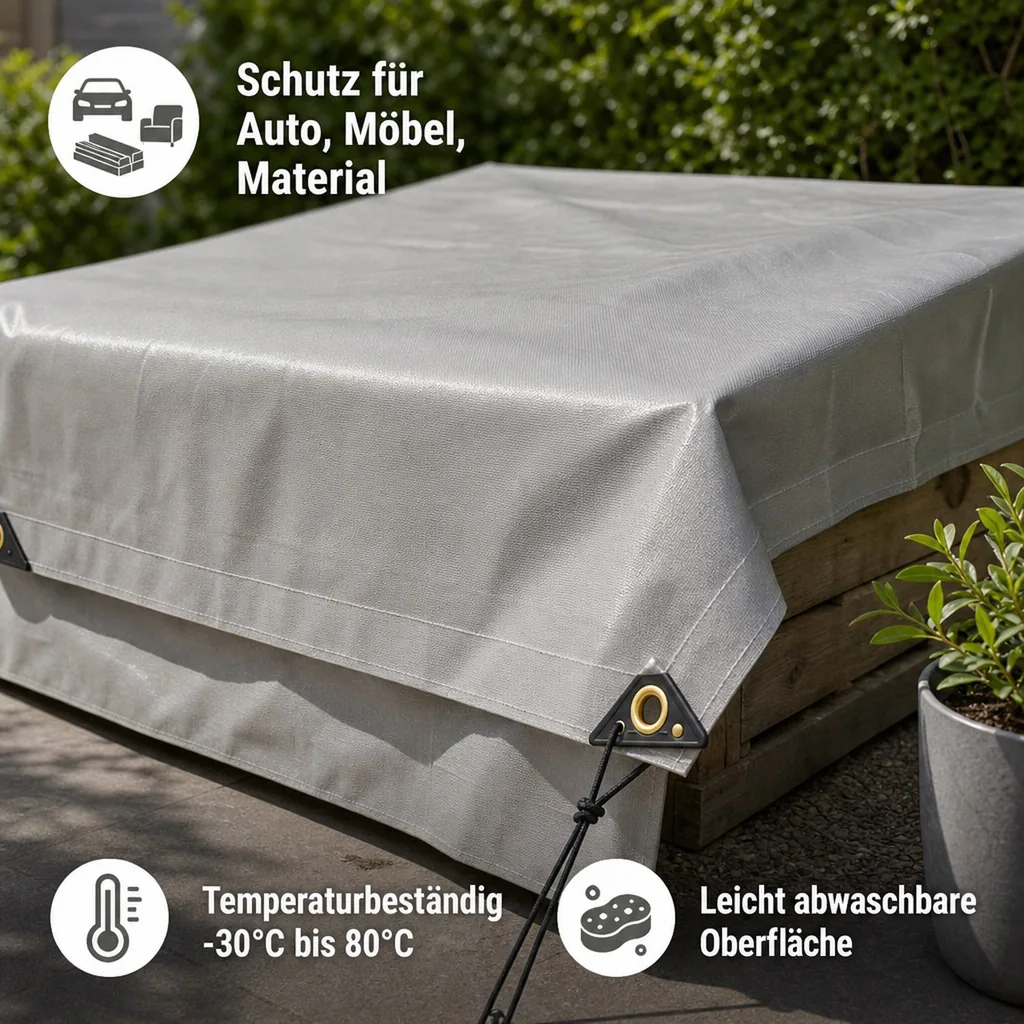 PVC Abdeckplane grau, 3x5m, 650g/m², (15m²), wasserdicht, reißfest