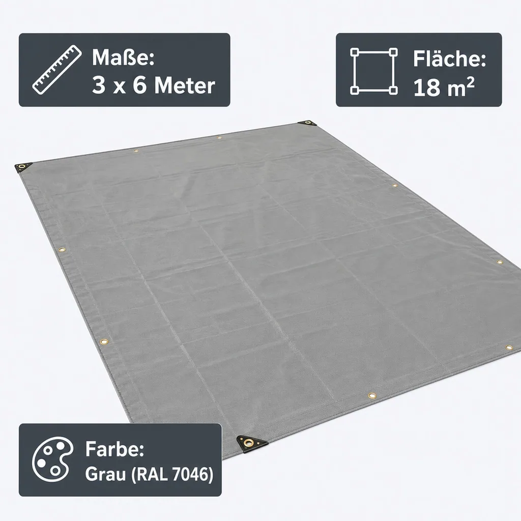 PVC Plane 650 g/m², Abdeckplane Grau, 3x6m (18m²), wasserdicht, reißfest