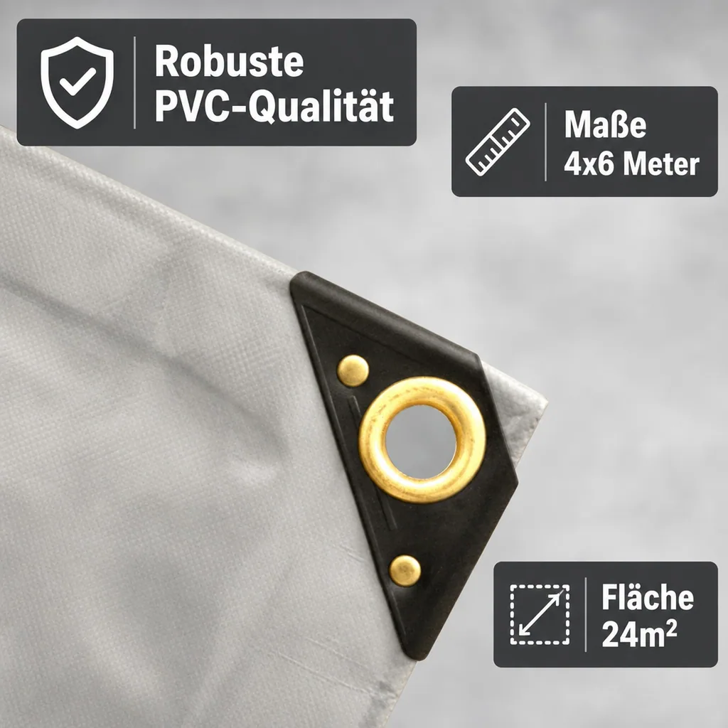 PVC Abdeckplane 650g, 4x6m (24m²), grau, wasserdicht, reißfest, Industrie Qualität