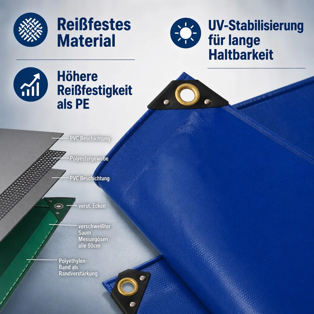 Abdeckplane PVC, 4x8m, blau, 650g/m², wasserdicht