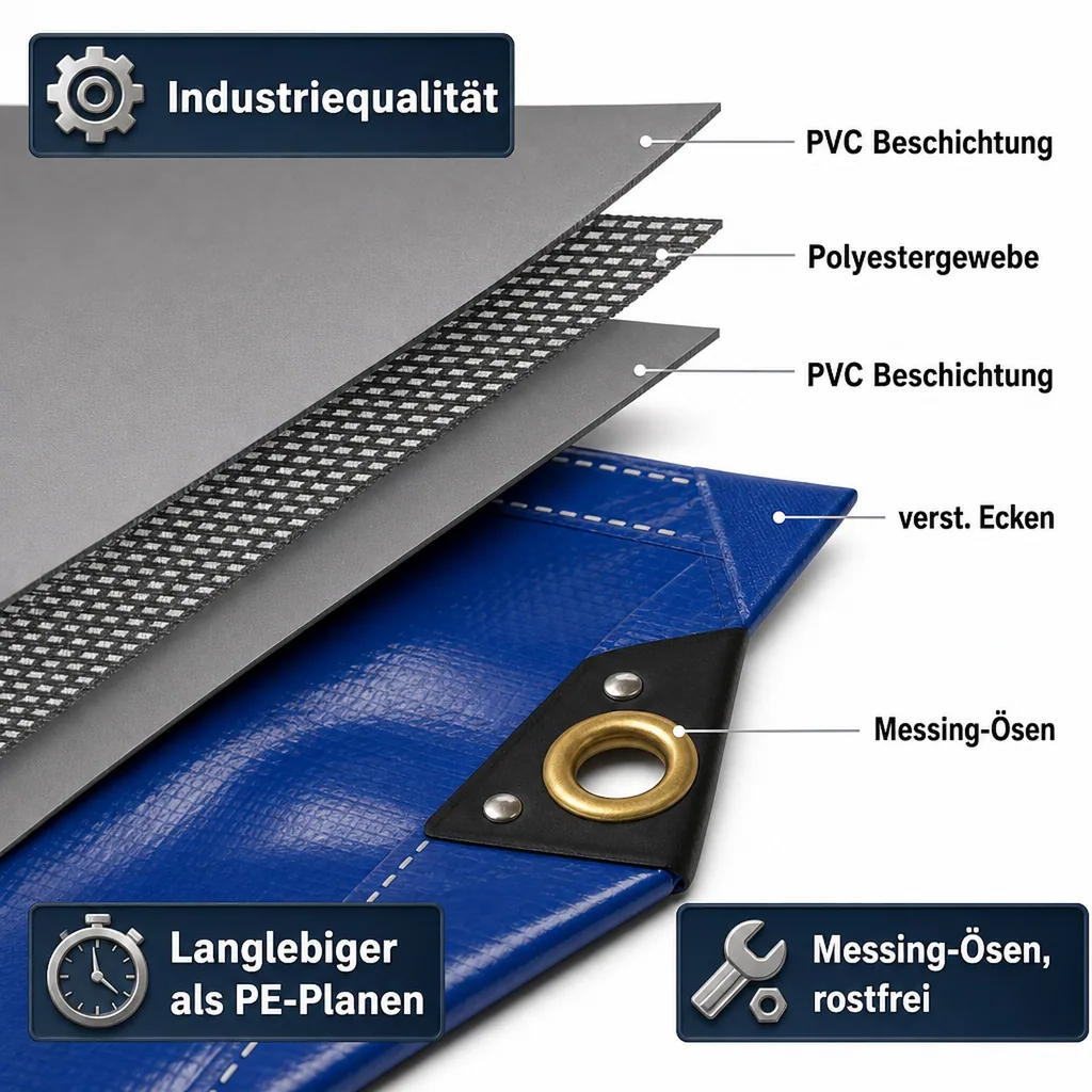 PVC Abdeckplane, 4x7m, blau, 650g/m², wasserdicht