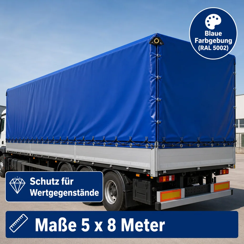 Abdeckplane PVC 650 g/m² blau 5x8m (40m²), wasserdicht und reißfest